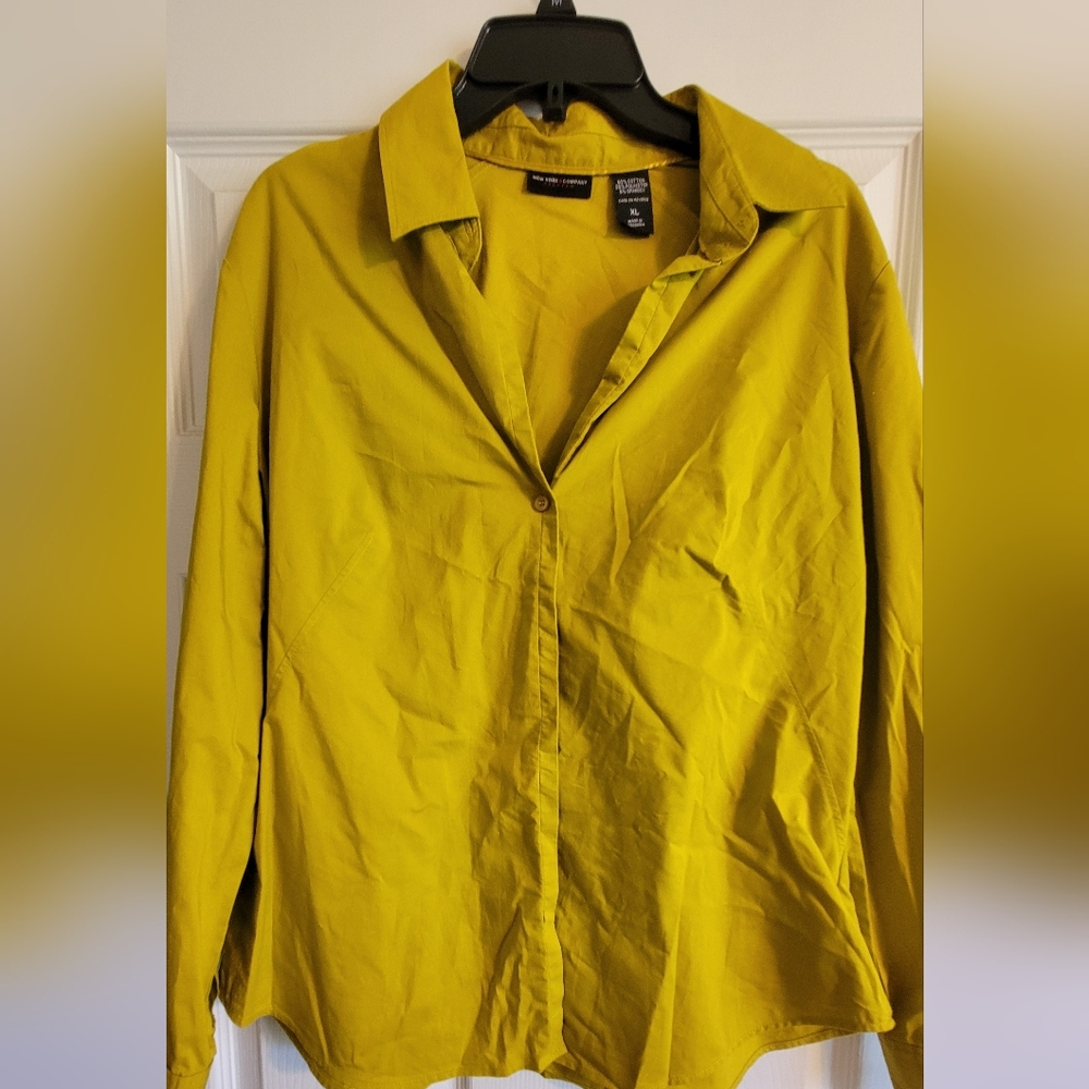 Women's button down top in cadmium chartreuse